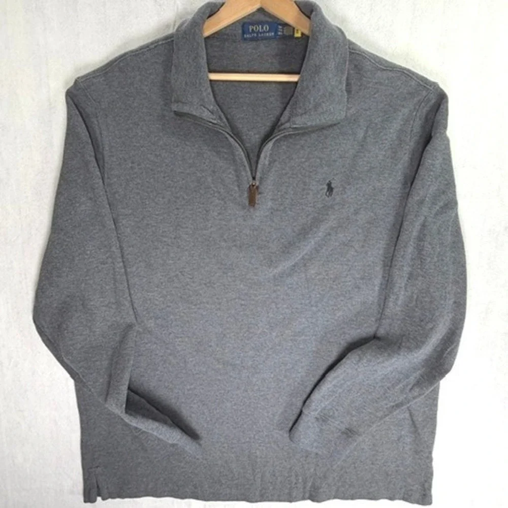 Polo Ralph Lauren XXL Estate Rib Quarter Zip Pullover Gray Cotton Knit Sweater